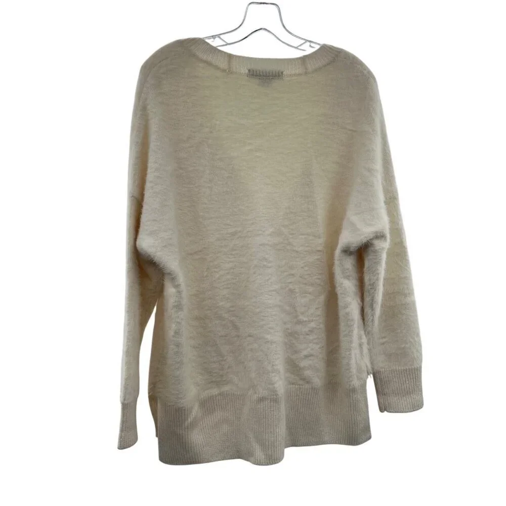 Sanctuary Women's V-Neck Fuzzy Cardigan Cream Size Large Pockets